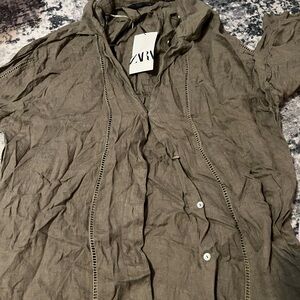 Zara Khaki Green Casual Shirt